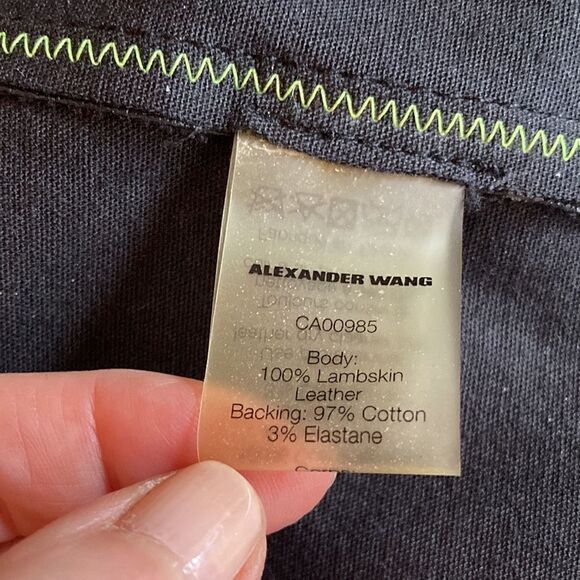 T by Alexander Wang Long Sleeve Black Leather Mini Dress/Green Stitching. Size 2 - Picture 7 of 7